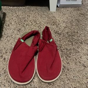 Red Sandals with Slip-On Design and Beige Soles